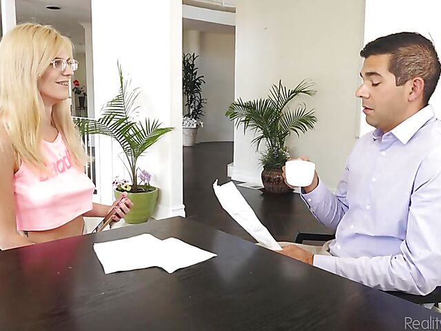 Braces blowjob and tight pussy fucking with his new teen babysitter Megan Holly