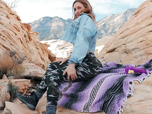 Outdoor masturbation in the mountains with dildo lover Molly Pills