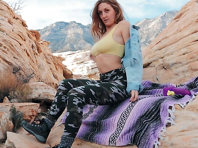 Outdoor masturbation in the mountains with dildo lover Molly Pills