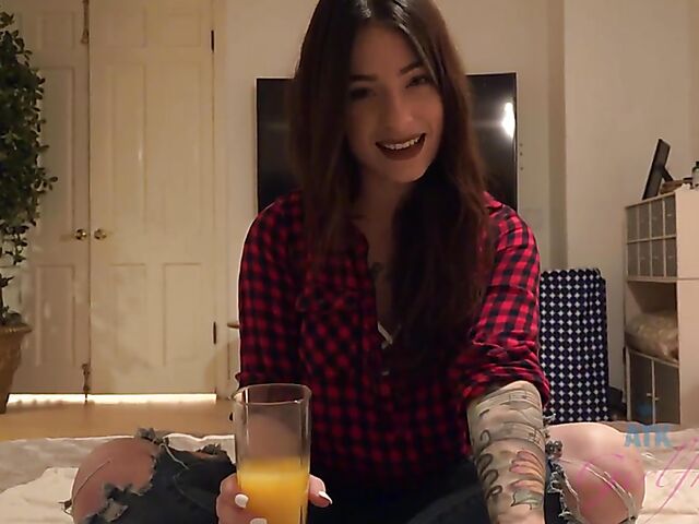 POV GF Lacy Lennon shows her shaved cunt and stimulates your cock