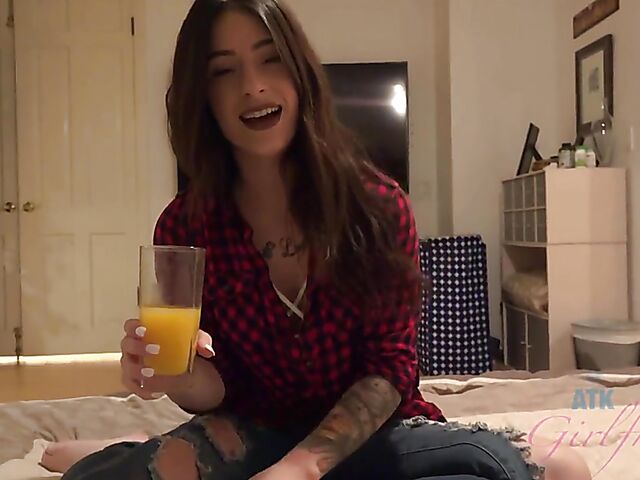 POV GF Lacy Lennon shows her shaved cunt and stimulates your cock