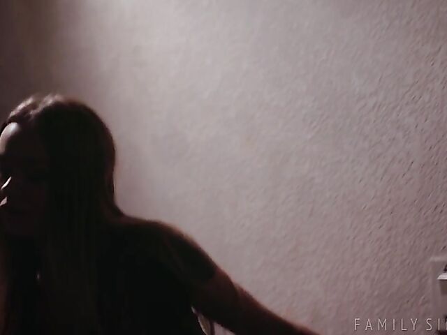 Young skinny stepdaughter Naomi Swan is horny and needs a cock