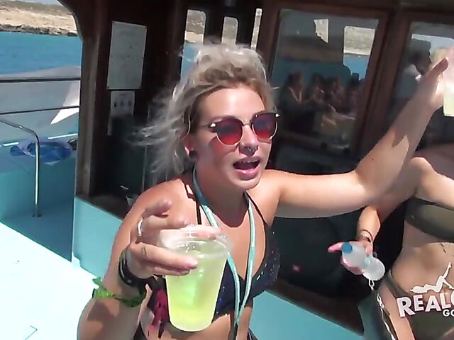 Spring Break boat party with lots of wild bikini girls