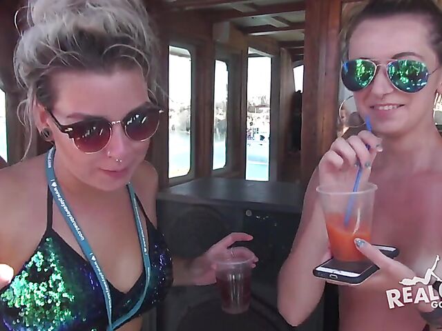 Spring Break boat party with lots of wild bikini girls