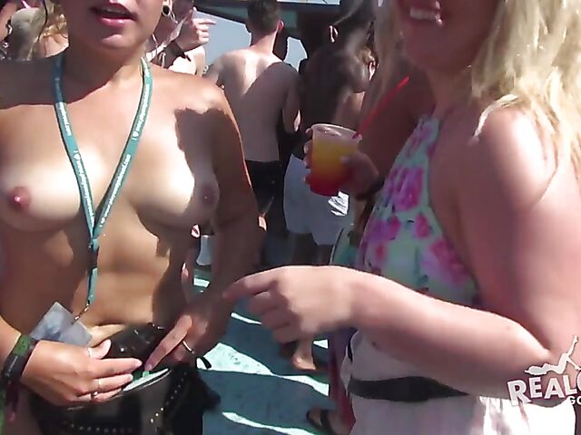 Spring Break boat party with lots of wild bikini girls