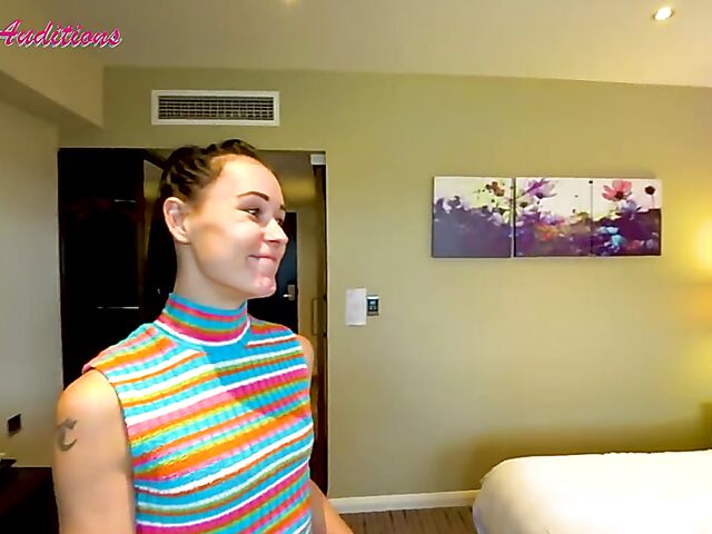 Teen Leyla and her double blowjob audition with two lucky nerds