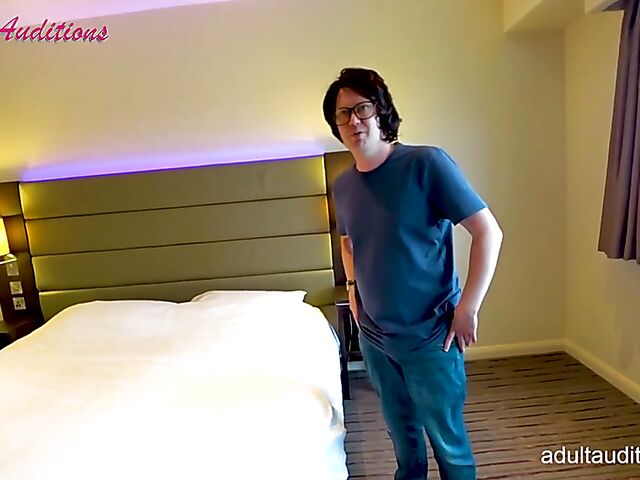 Teen Leyla and her double blowjob audition with two lucky nerds