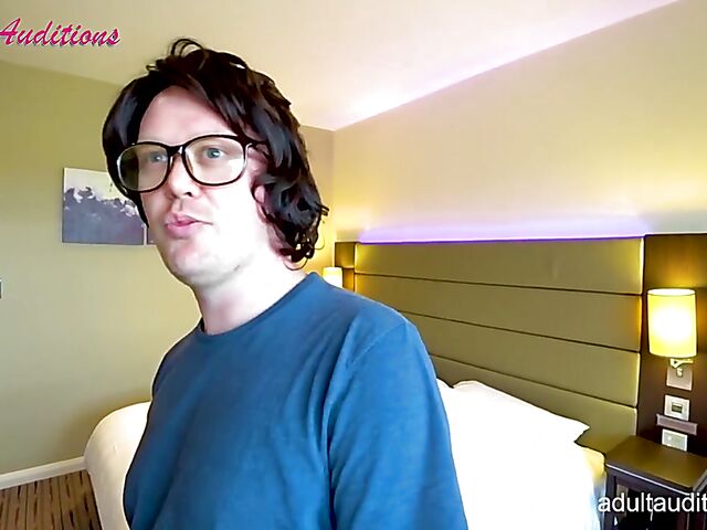 Teen Leyla and her double blowjob audition with two lucky nerds