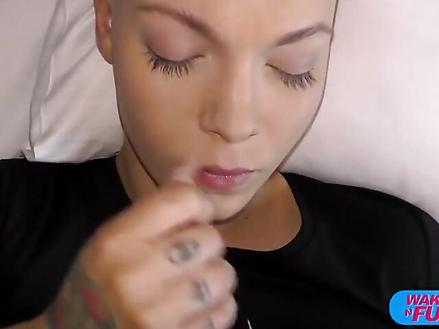 Bald head girl Enigma Silky gets double penetrated in Wake Up And Fuck