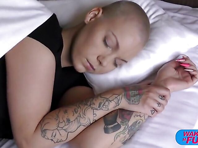 Bald head girl Enigma Silky gets double penetrated in Wake Up And Fuck