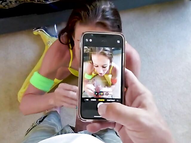 Skinny MILF Sofie Marie sucking indoors and fucking outside