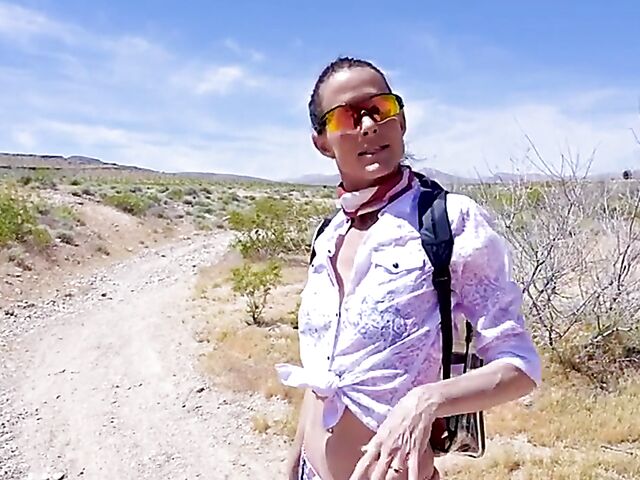 Skinny MILF Sofie Marie sucking indoors and fucking outside