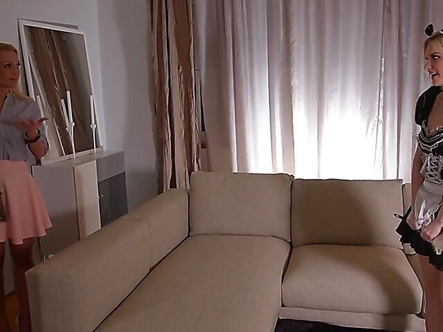 3 girls 1 guy group fun with a maid featuring Cecilia Scott, Zazie Skymm and Athina