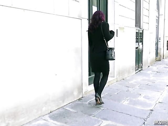 MILF French woman with glasses Camille fucking in black stockings