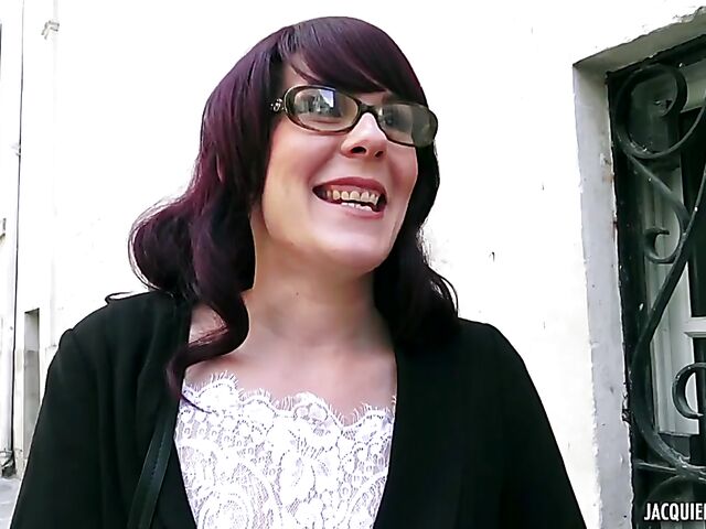 MILF French woman with glasses Camille fucking in black stockings