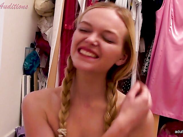 UK teen with pigtails Britney takes off her plaid skirt and gets pounded