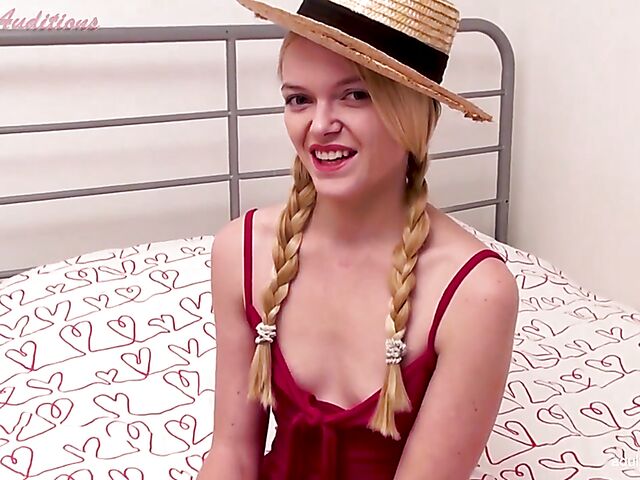 UK teen with pigtails Britney takes off her plaid skirt and gets pounded