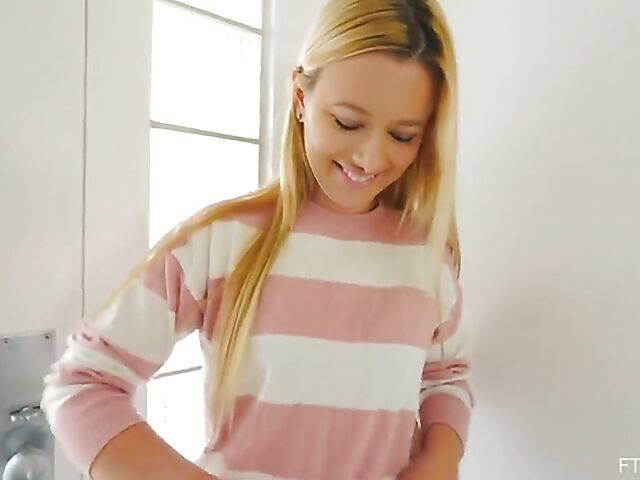 Blonde haired cute MILF Kennedy Kressler fucks her shaved cunt with her toys