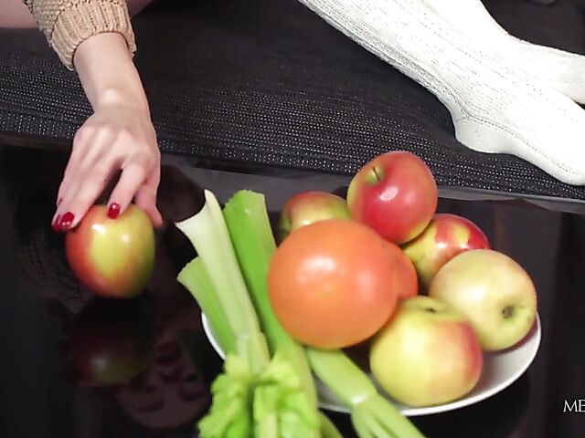 Beautiful fingering solo with slender girl Alice Shea