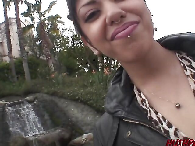 Just picked up slut Satine Phoenix displays her big white booty and gets fucked in her pussy