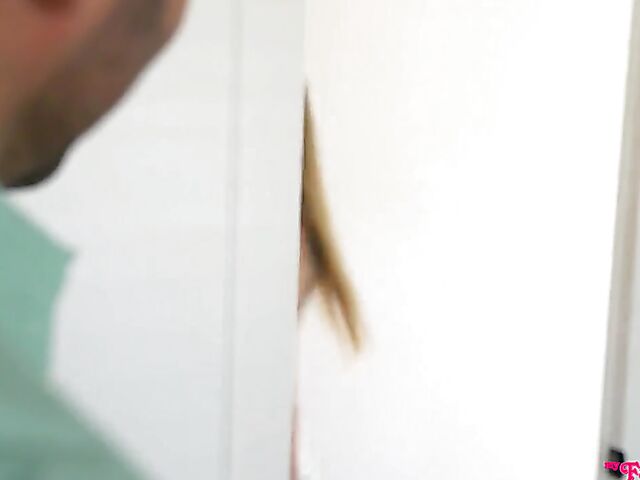 Skinny teen daughter with glasses Kyler Quinn takes care of her stepdaddy