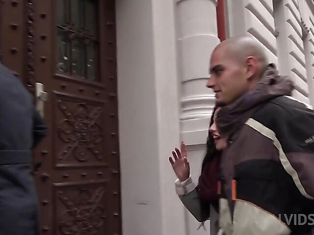 Interracial cuckold 3some with Eveline Dellai getting butt fucked by a black guy as her boyfriend eats her pussy