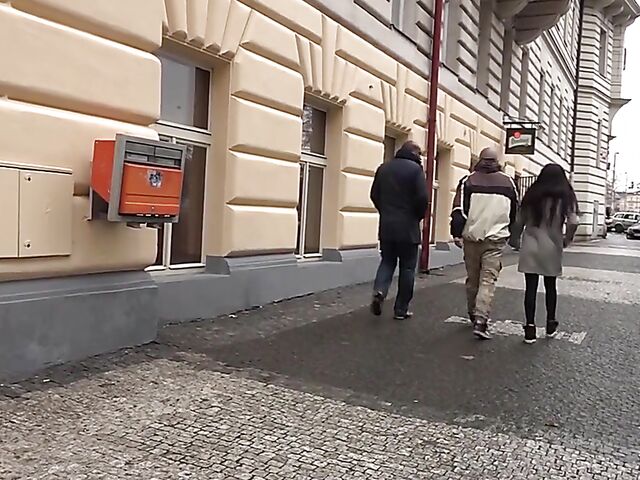 Interracial cuckold 3some with Eveline Dellai getting butt fucked by a black guy as her boyfriend eats her pussy