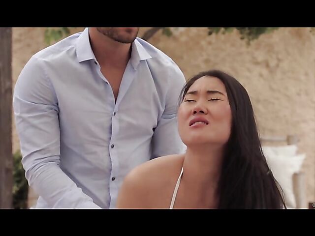 Summer lust in the backyard with asian bikini girl Katana and hot Juan Lucho