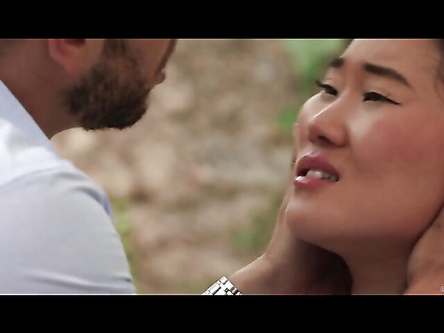 Summer lust in the backyard with asian bikini girl Katana and hot Juan Lucho