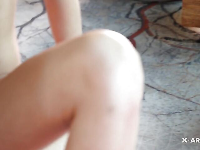 Long haired sexy brunette Leanne sucks and fucks after a glass of champagne