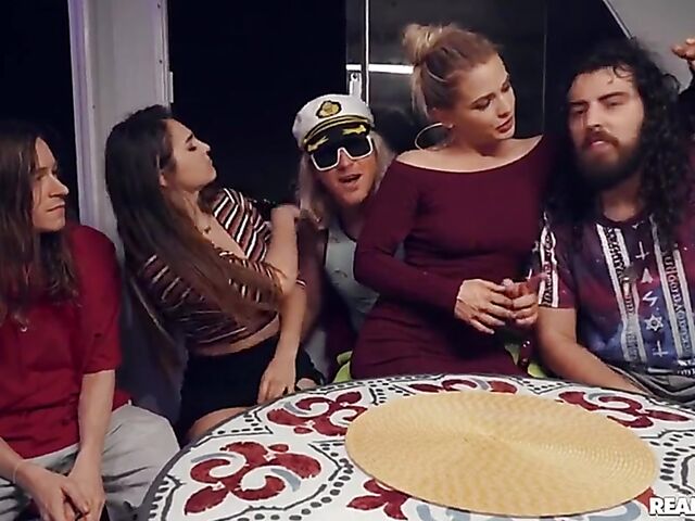 Femdom blowjob in leather with Kyler Quinn and boat sex with Sloan Harper