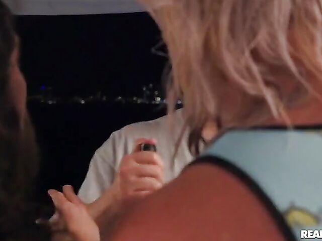 Femdom blowjob in leather with Kyler Quinn and boat sex with Sloan Harper