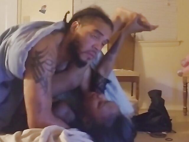 Black amateur couple passionately fucking at home