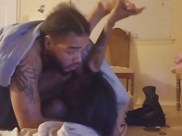 Black amateur couple passionately fucking at home