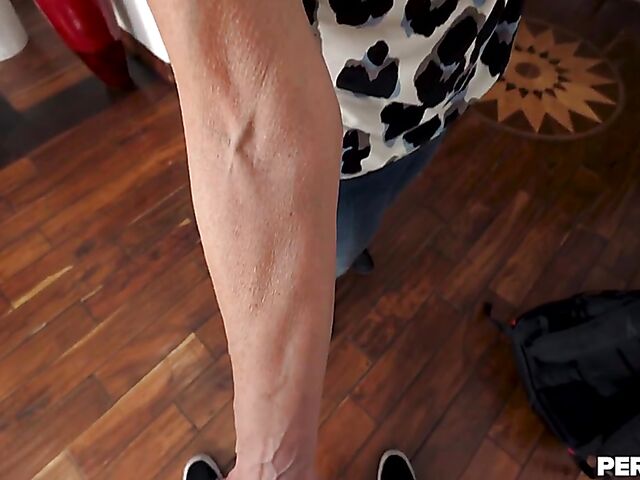 Cyndi Sinclair - Skinny mature POV with a hard dick in her tight old pussy