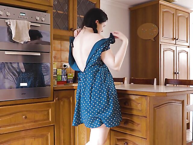 Pigtailed Astrid's solo in the kitchen in Girls Out West