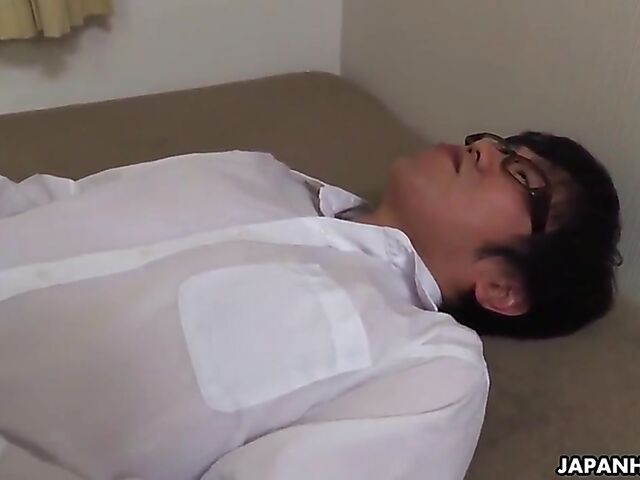 Uncensored Japanese threesome with cute Maki Takei