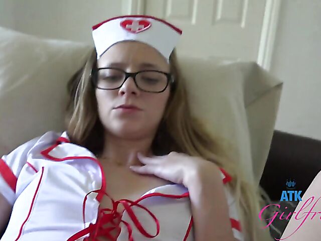 POV nurse with glasses Riley Star is in need of cock