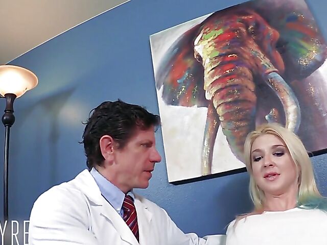Naive blonde Leya Falcon gets her big fake boobs examined and her pussy fucked by dirty Doctor Groper