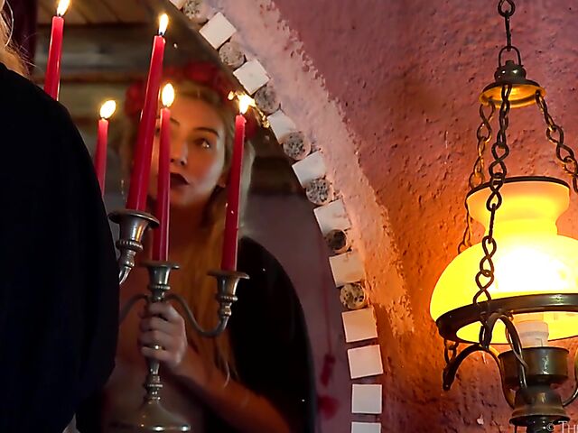 Sophia D - Girl in white stockings masturbation with a candle