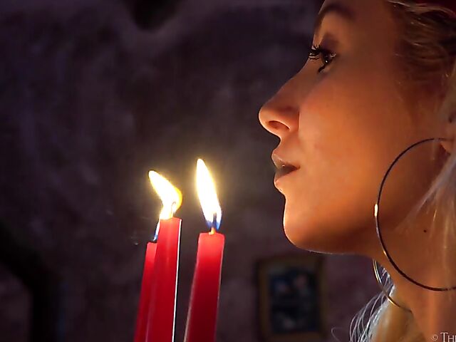 Sophia D - Girl in white stockings masturbation with a candle
