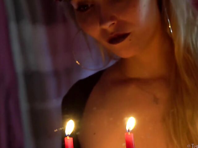 Sophia D - Girl in white stockings masturbation with a candle