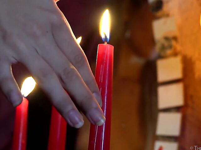 Sophia D - Girl in white stockings masturbation with a candle