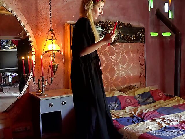 Sophia D - Girl in white stockings masturbation with a candle