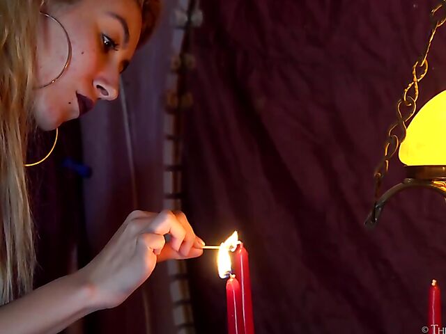 Sophia D - Girl in white stockings masturbation with a candle