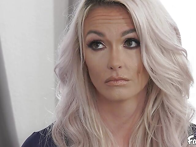 Sexy MILF in black stockings Brook Page helps a guy