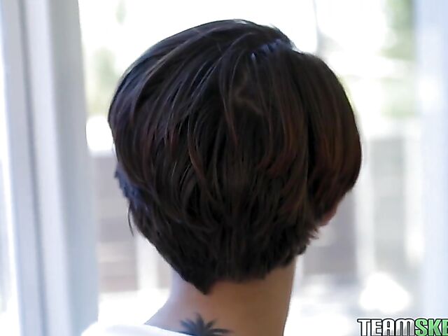 Short-haired young schoolgirl in a mini skirt Natalie Porkman gets banged