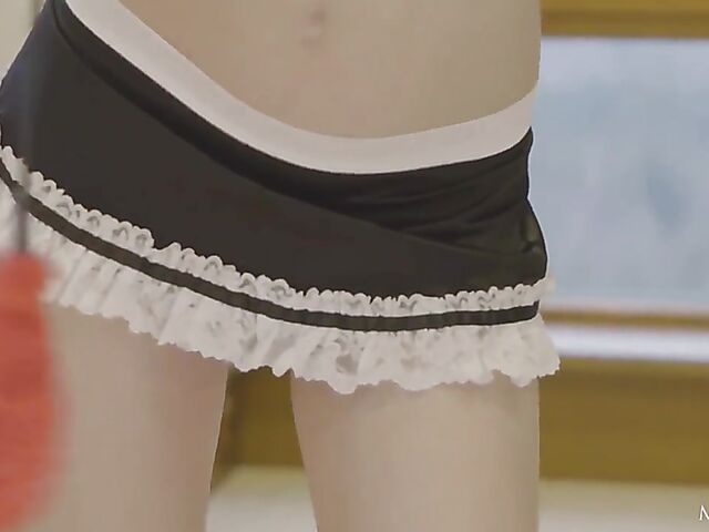 Lovely blonde maid Sophie Gem rubbing pussy