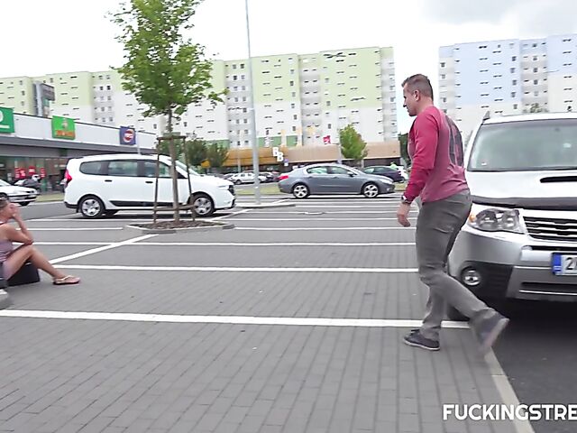 Outdoor sex for money behind the car with slutty Elisa Tiger