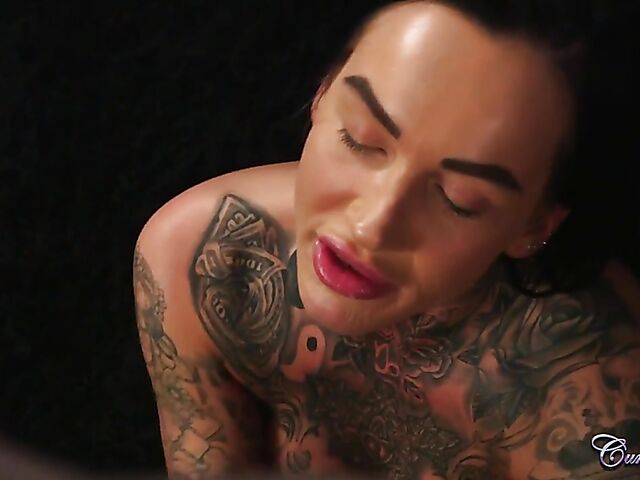 Blowjob cumshot on her knees with big titted tattoo babe Chantelle Fox